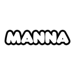 Bubble style text logo spelling MANNA
