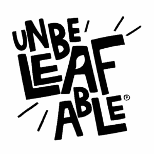 Playful graphic text saying Unbe-leaf-able pun