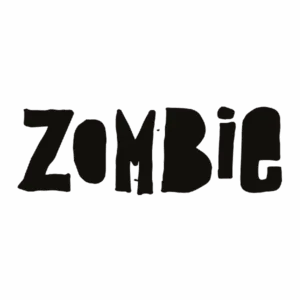 Spooky black text spelling zombie in bold font