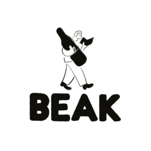 Beak brewery logo with person holding bottle