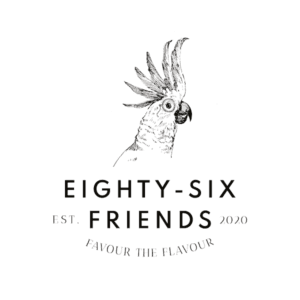 Eighty-Six Friends logo with cockatoo illustration