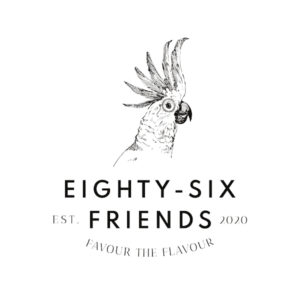 Eighty-Six Friends logo with cockatoo illustration